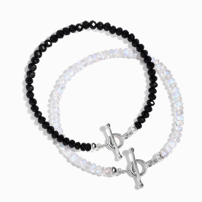 Moonstone Black Obsidian Vibrations Bracelets - sterling silver stack