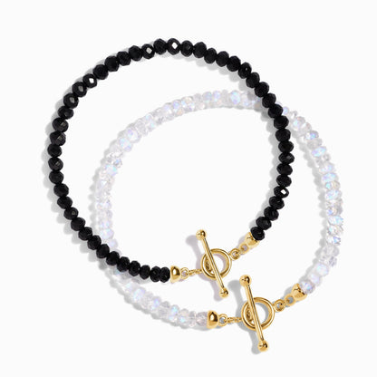 Moonstone Black Obsidian Vibrations Bracelets - yellow gold vermeil stack