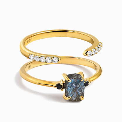 Labradorite Black Onyx Ring Petite Allure & Twinkling Rings