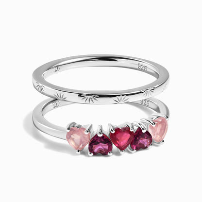 Rose Quartz Rhodolite Garnet Crush & Starry Rings - silver stack