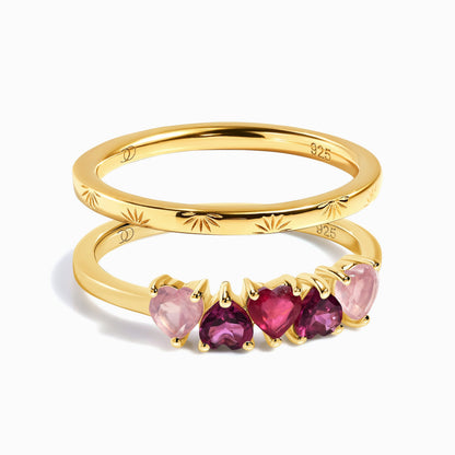 Rose Quartz Rhodolite Garnet Crush & Starry Rings - yellow gold stack
