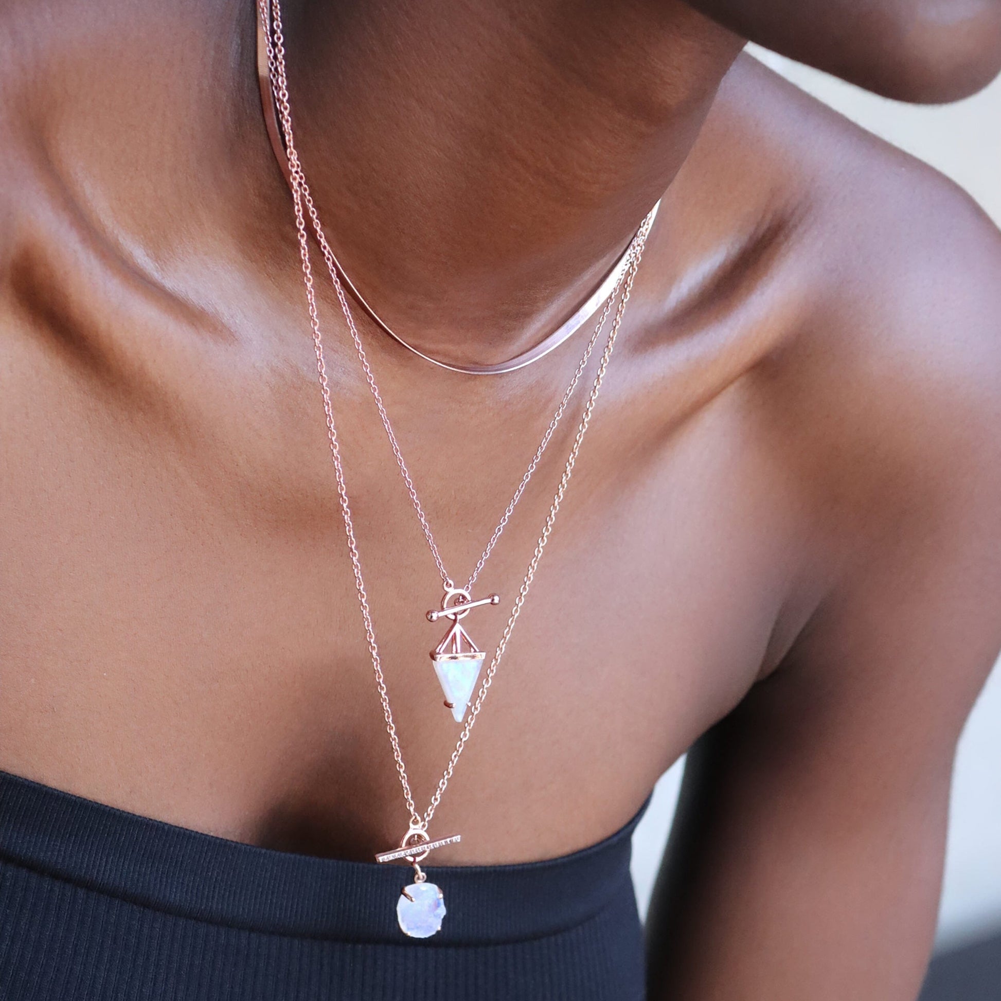 Moonstone Necklace - Heroine - coiled RG