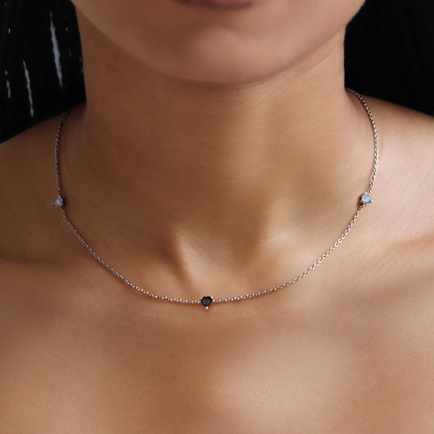Black Obsidian Labradorite Necklace - Crush silver worn