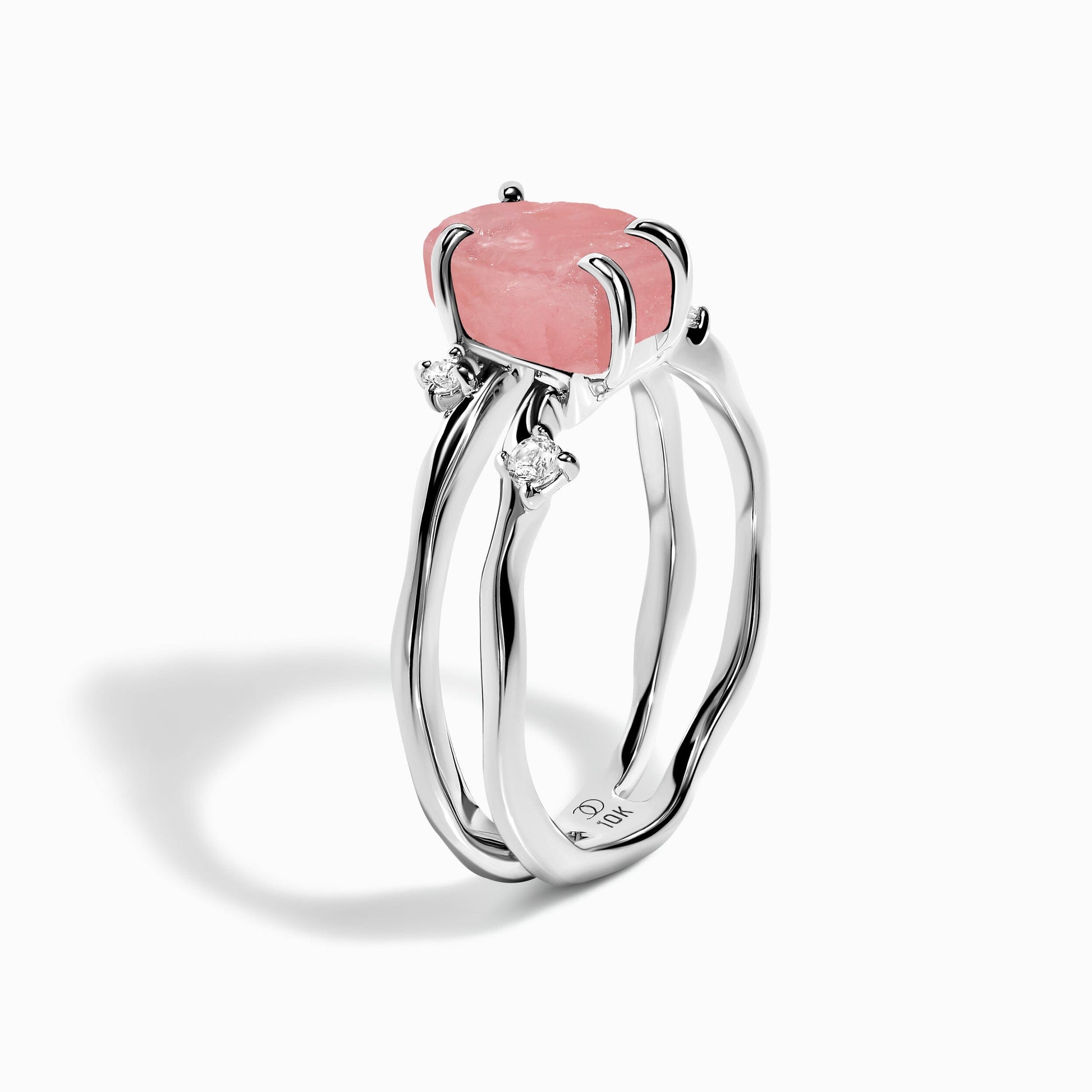 Rose Quartz Ring - Flow - Solid Gold - white gold detail