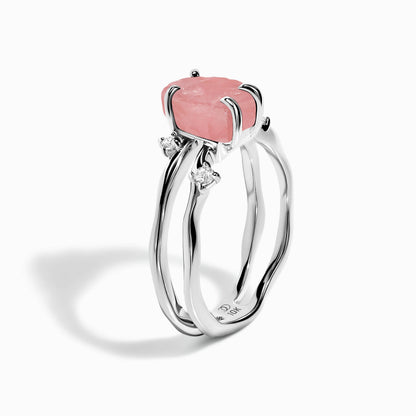 Rose Quartz Ring - Flow - Solid Gold - white gold detail