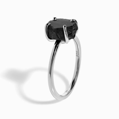 Petite Black Obsidian Ring silver detail