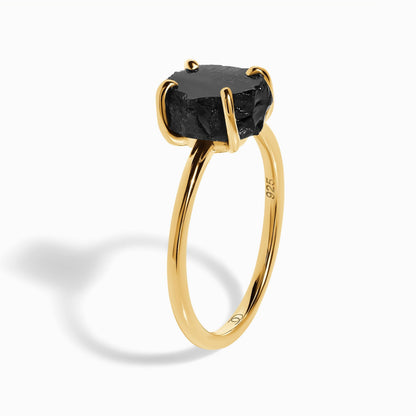 Petite Black Obsidian Ring gold detail