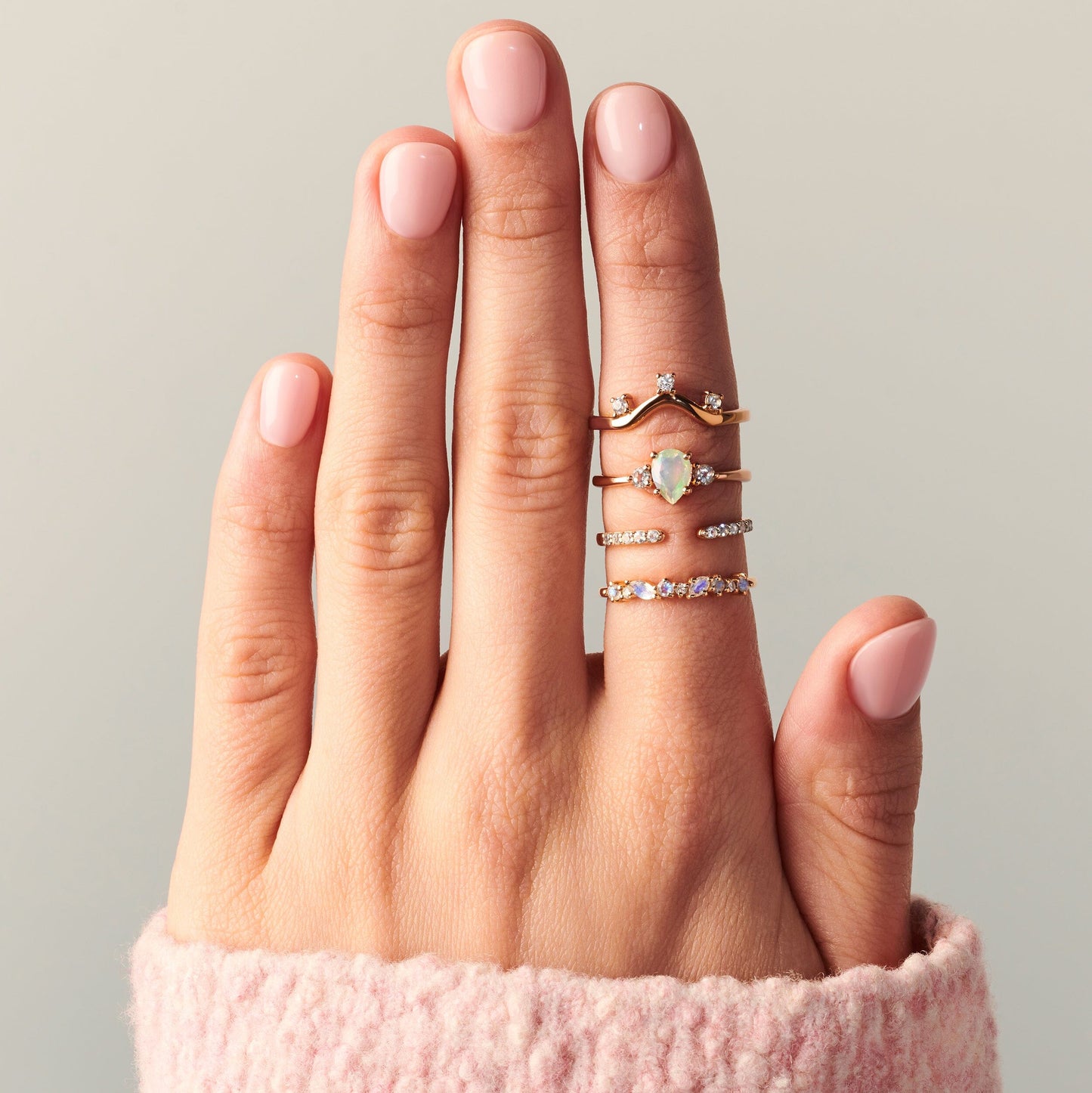 Opal Lania Ring & Twinkling Band - rose gold lifestyle