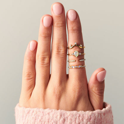 Opal Lania Ring & Twinkling Band - yellow gold lifestyle