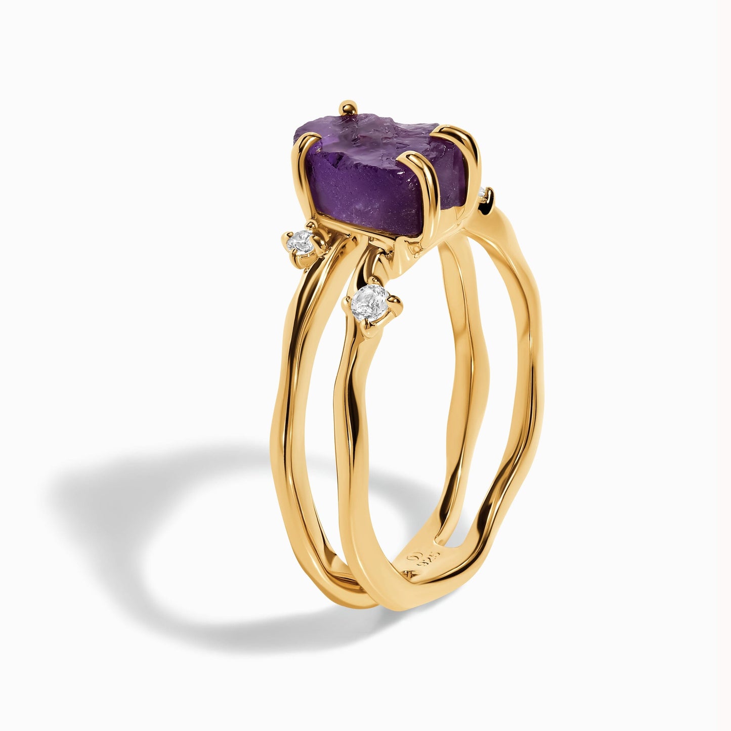 Amethyst Ring - Flow - yellow gold vermeil detail