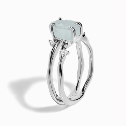 Raw Crystal Ring - Flow Aquamarine - silver detail