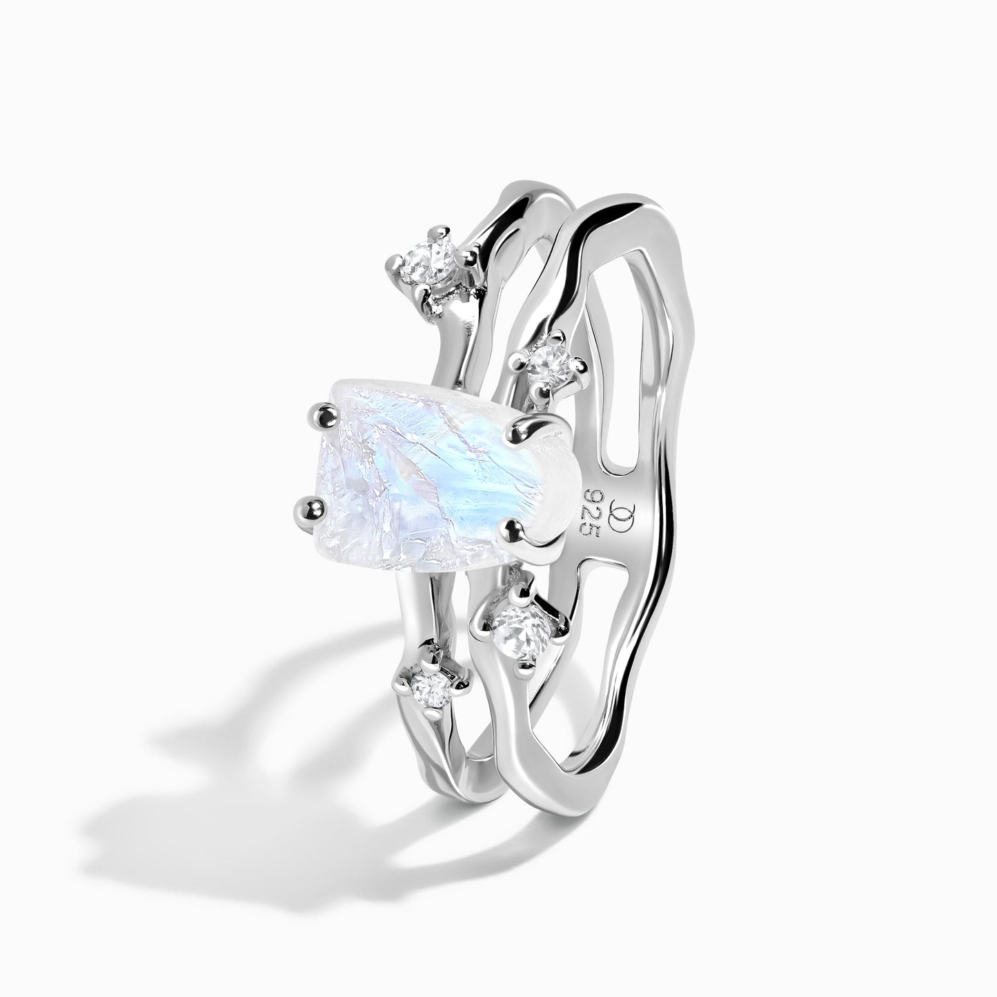 Moonstone Flow Stardust Waves Rings - sterling silver close-up