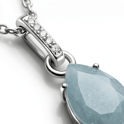 Aquamarine Necklace Sway - March Birthstone - silver detail