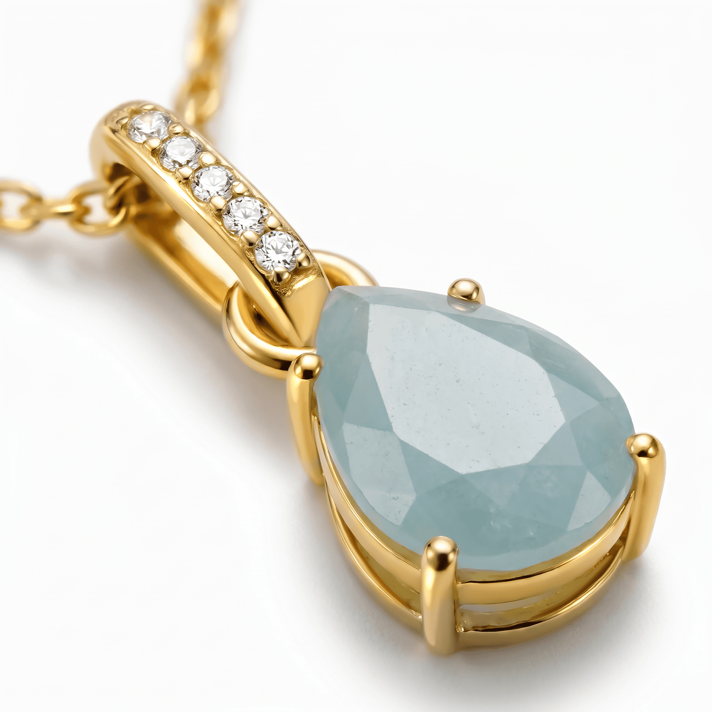 Aquamarine Necklace Sway - March Birthstone - yellow gold detail
