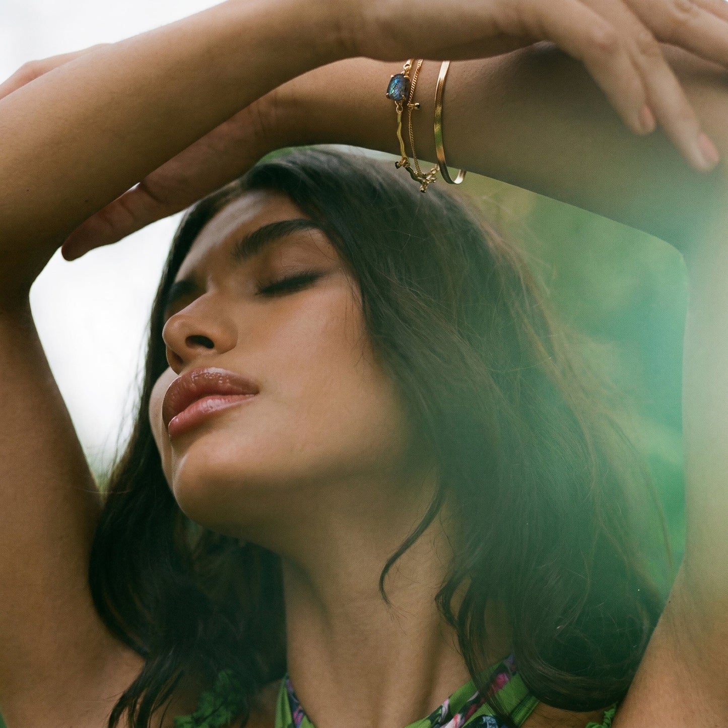 Labradorite Bracelet - Flow - lifestyle model gold