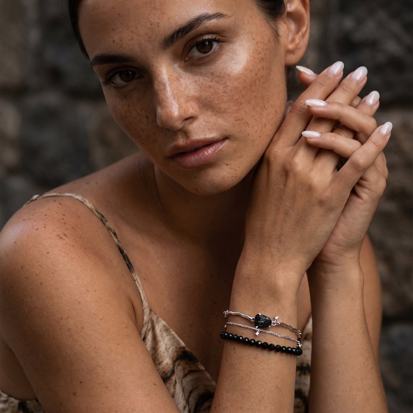 Black Obsidian Bracelet - Vibrations lifestyle model close