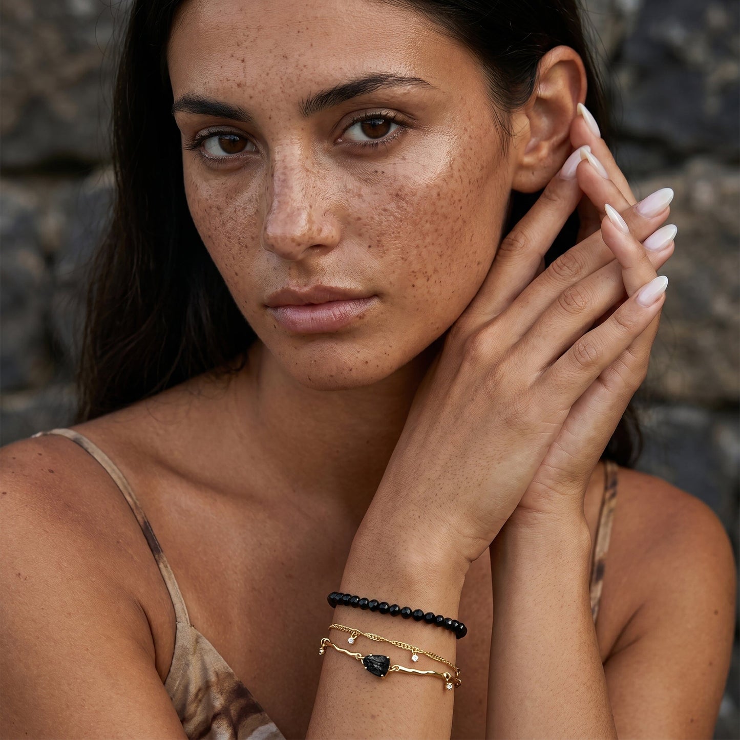 Black Obsidian Bracelet - Vibrations lifestyle model yellow gold