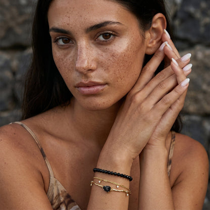 Black Obsidian Bracelet - Vibrations lifestyle model yellow gold