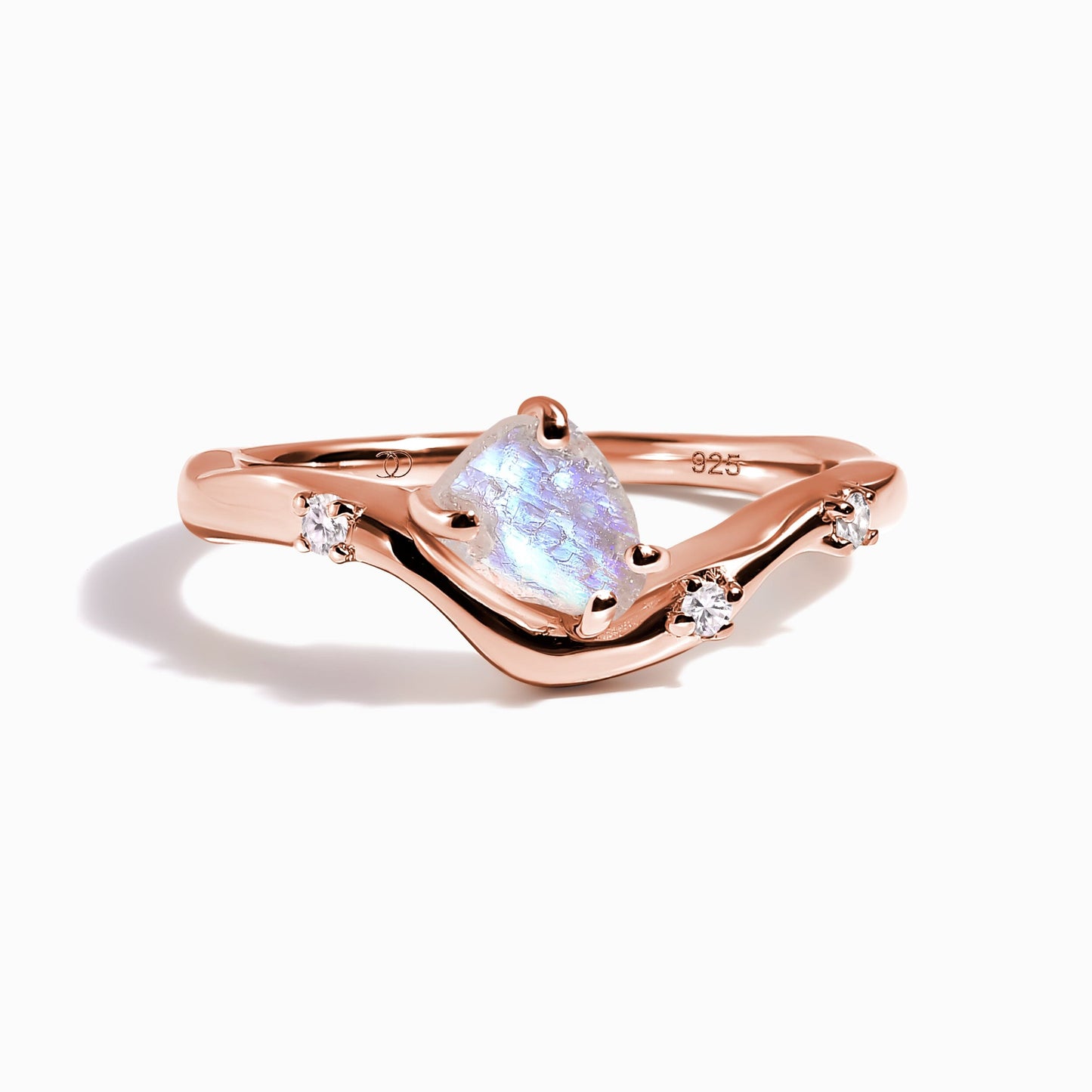 Raw Crystal Ring - Moonstone Arc of Origin - rose gold vermeil