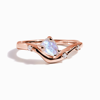 Raw Crystal Ring - Moonstone Arc of Origin - rose gold vermeil