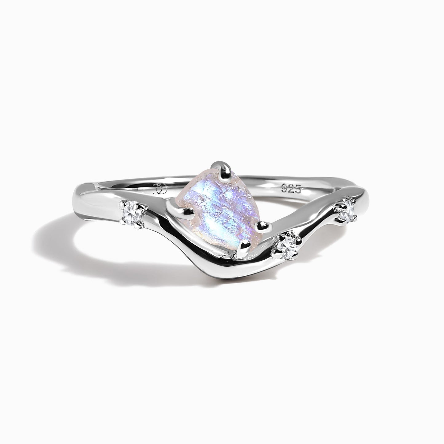 Raw Crystal Ring - Moonstone Arc of Origin - sterling silver