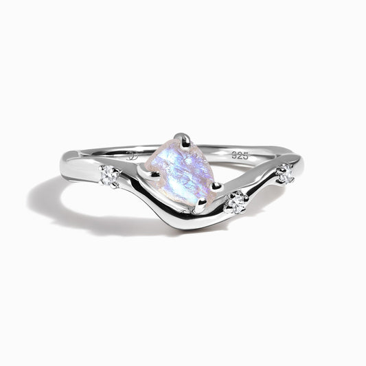 Raw Crystal Ring - Moonstone Arc of Origin - sterling silver