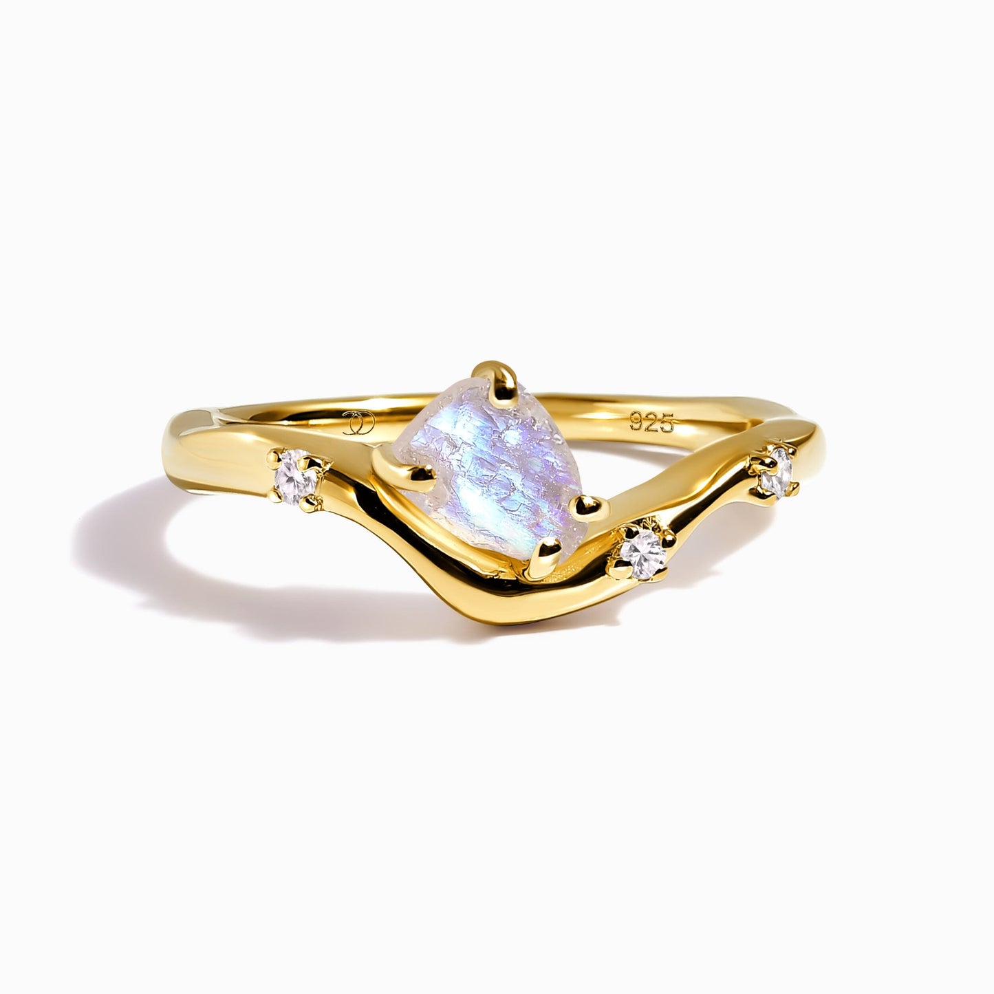 Raw Crystal Ring - Moonstone Arc of Origin - yellow gold vermeil