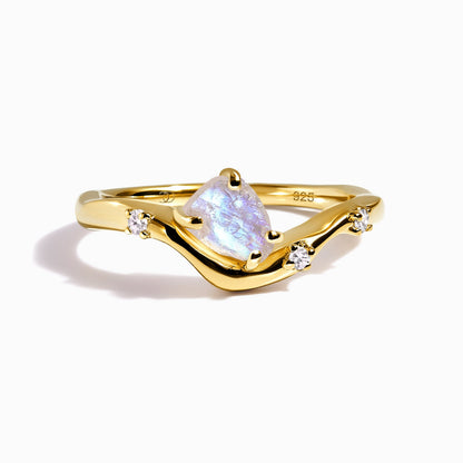 Raw Crystal Ring - Moonstone Arc of Origin - yellow gold vermeil