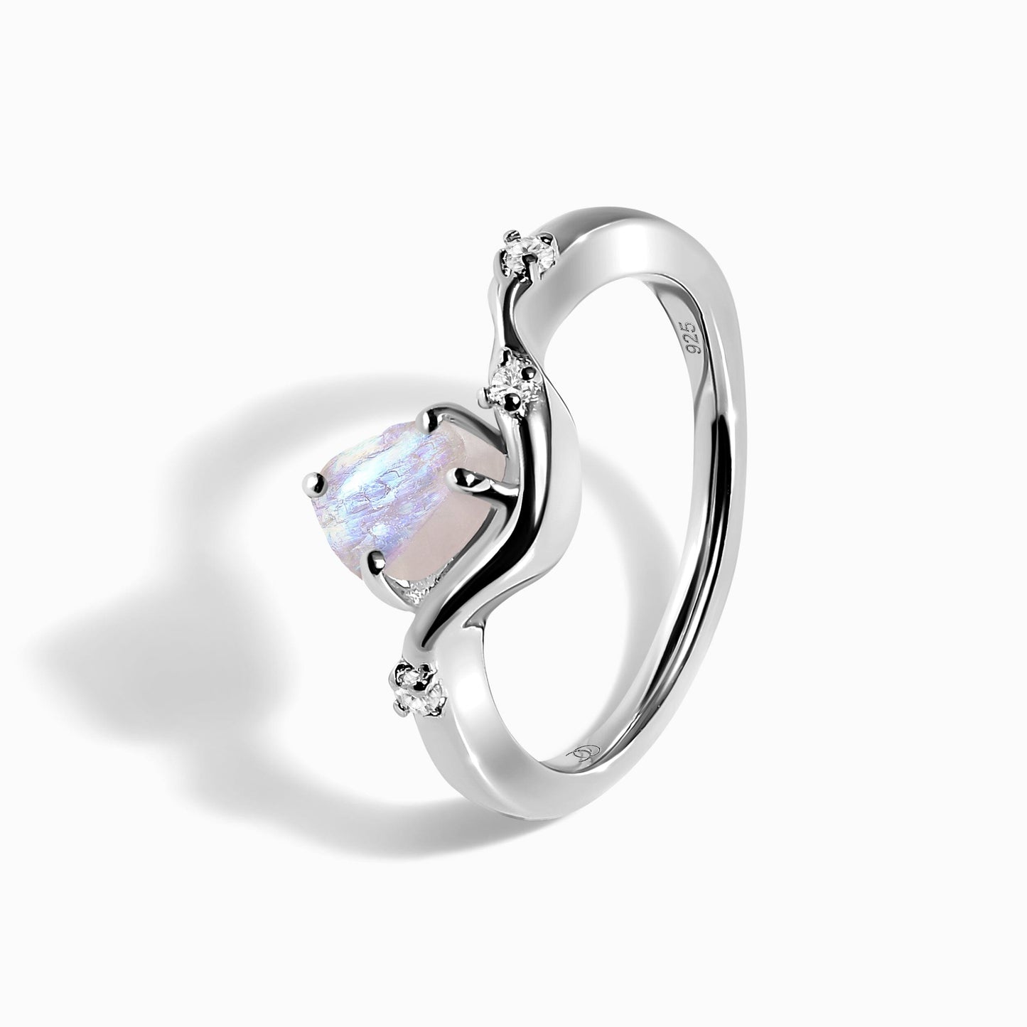 Raw Crystal Ring - Moonstone Arc of Origin - sterling silver detail