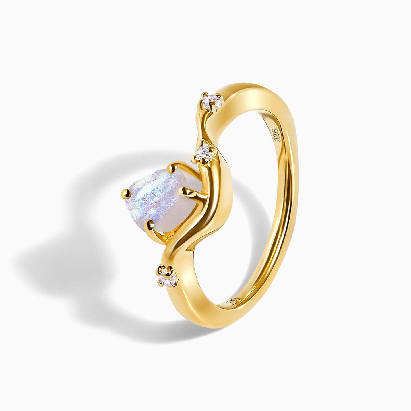 Raw Crystal Ring - Moonstone Arc of Origin - yellow gold detail