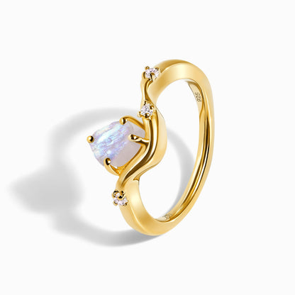 Raw Crystal Ring - Moonstone Arc of Origin - yellow gold detail