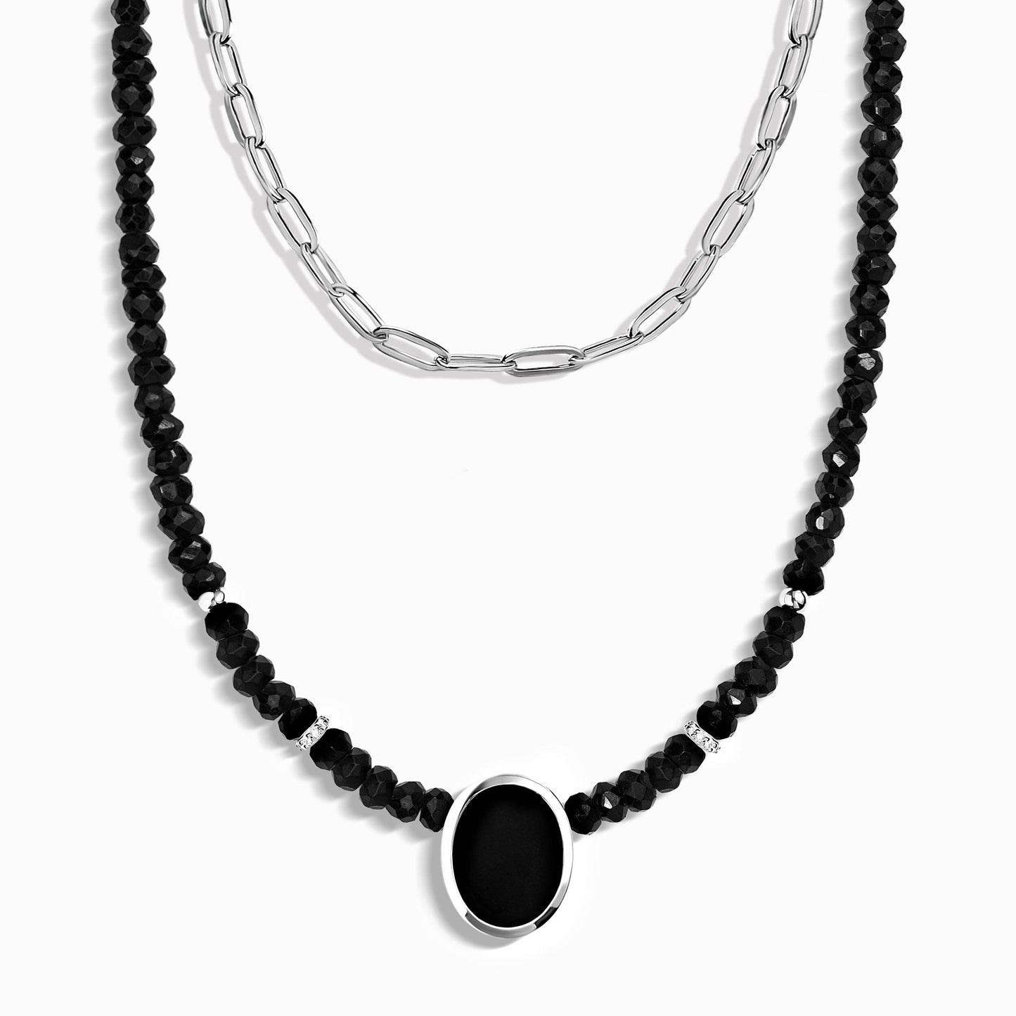 Black Onyx & Black Obsidian Divina Necklace - Sterling Silver