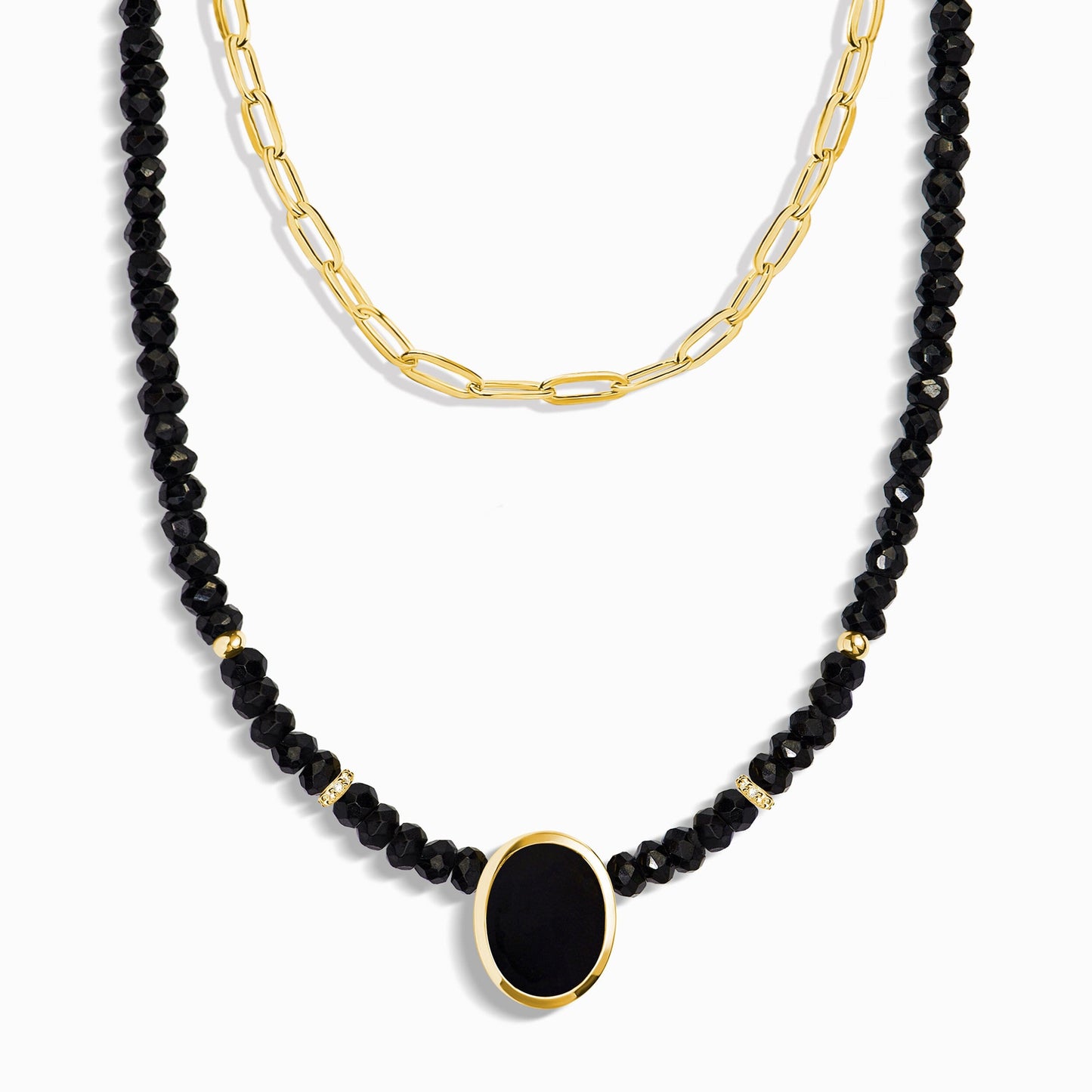Black Onyx & Black Obsidian Divina Necklace - Yellow Gold Vermeil