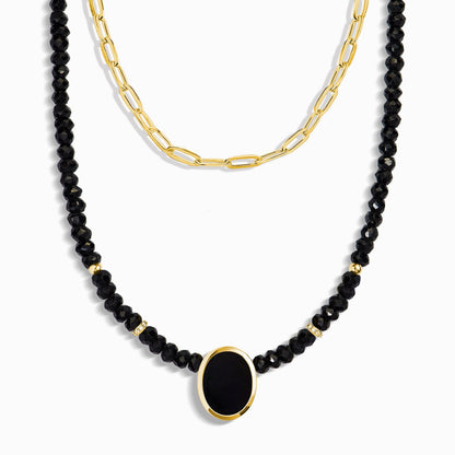Black Onyx & Black Obsidian Divina Necklace - Yellow Gold Vermeil