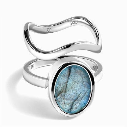 Enfolded Labradorite & Waves Rings - silver set