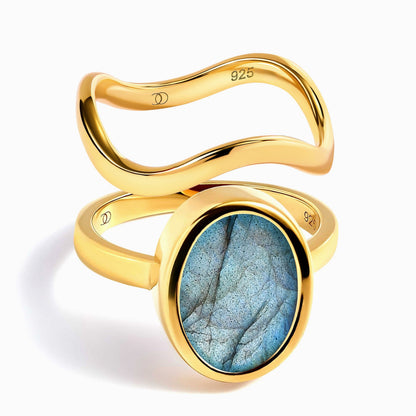 Enfolded Labradorite & Waves Rings - gold set