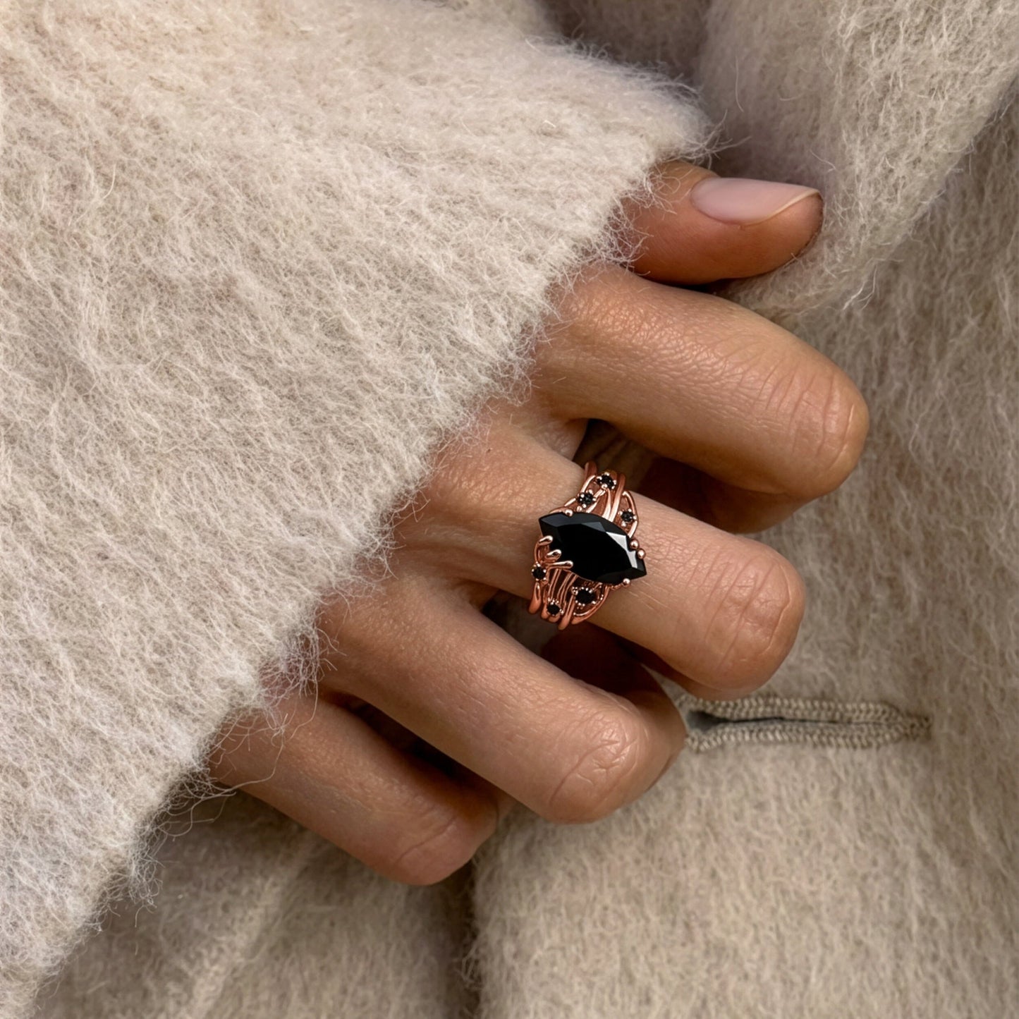 Black Obsidian Black Spinel Ring - Radiance lifestyle rose gold