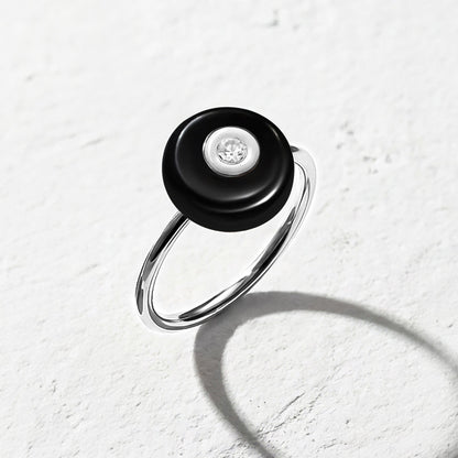 Black Obsidian Fidget Ring - Ora - silver lifestyle
