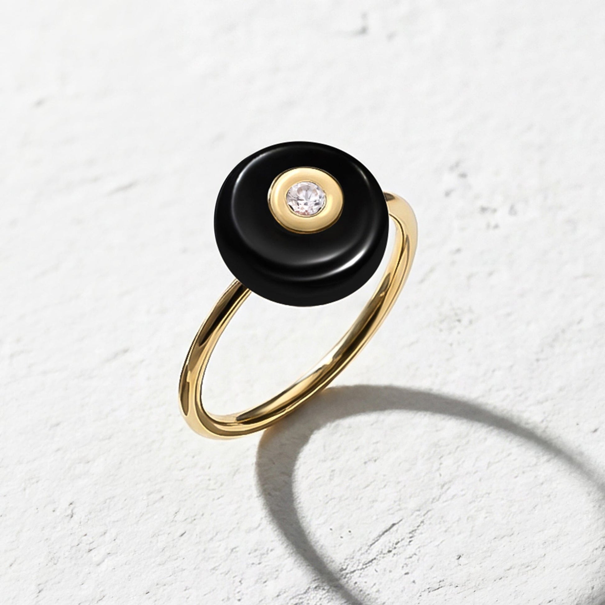 Black Obsidian Fidget Ring - Ora - yellow gold lifestyle