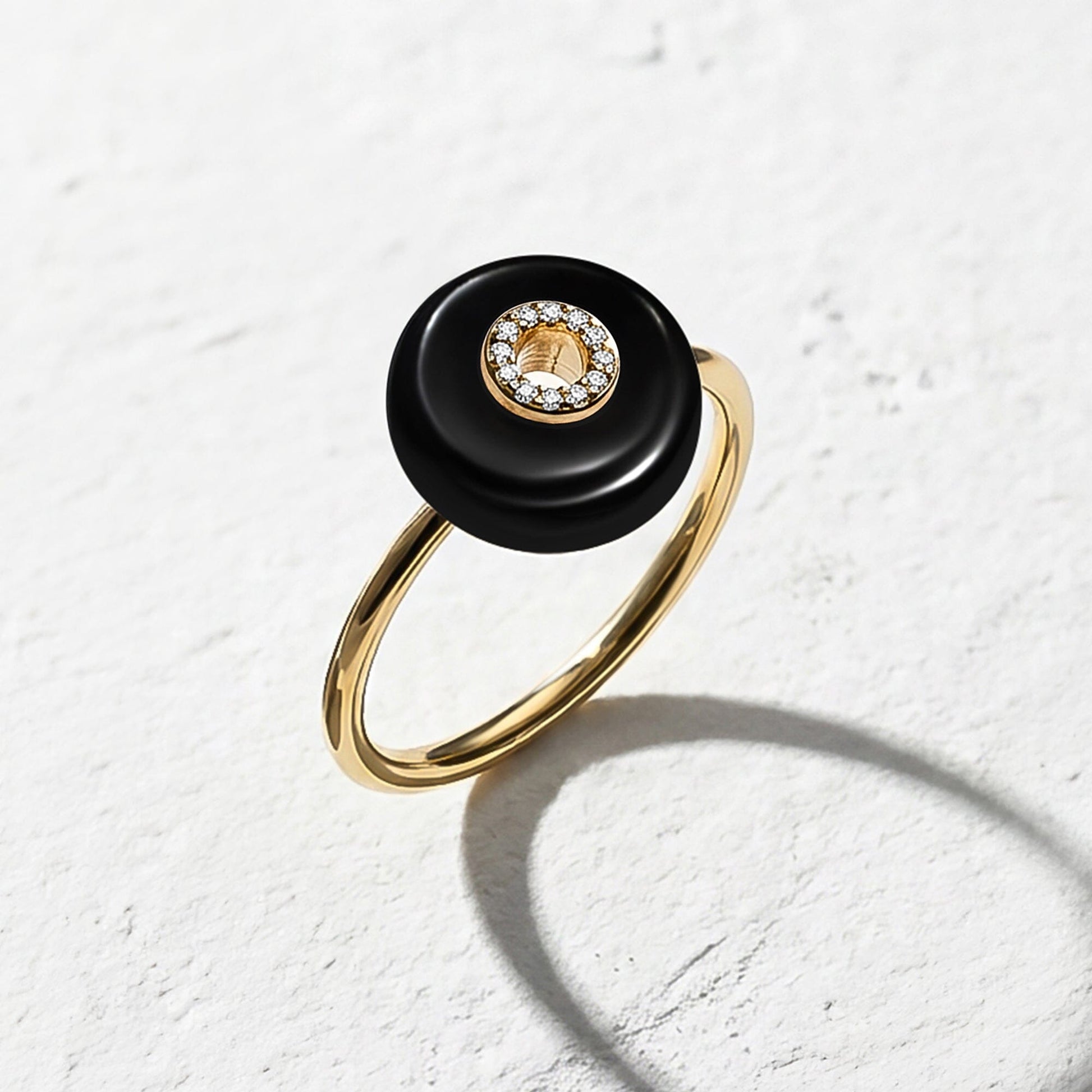 Black Obsidian Fidget Ring - Liora - yellow gold studio