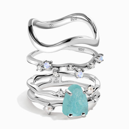 Amazonite Flow & Stardust & Waves Rings - SIL trio
