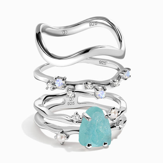 Amazonite Flow & Stardust & Waves Rings - SIL trio