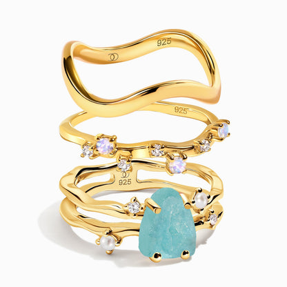 Amazonite Flow & Stardust & Waves Rings - YG trio