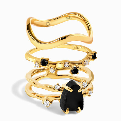 Flow Stardust Waves Rings - yellow gold