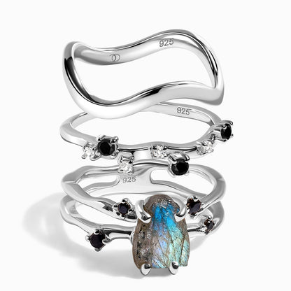 Labradorite Flow & Stardust & Waves Rings - silver
