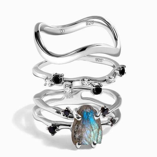 Labradorite Flow & Stardust & Waves Rings - silver