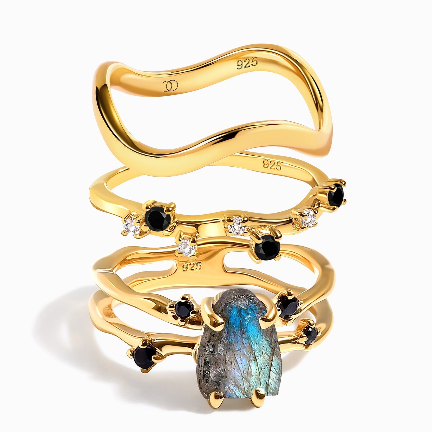 Labradorite Flow & Stardust & Waves Rings - gold