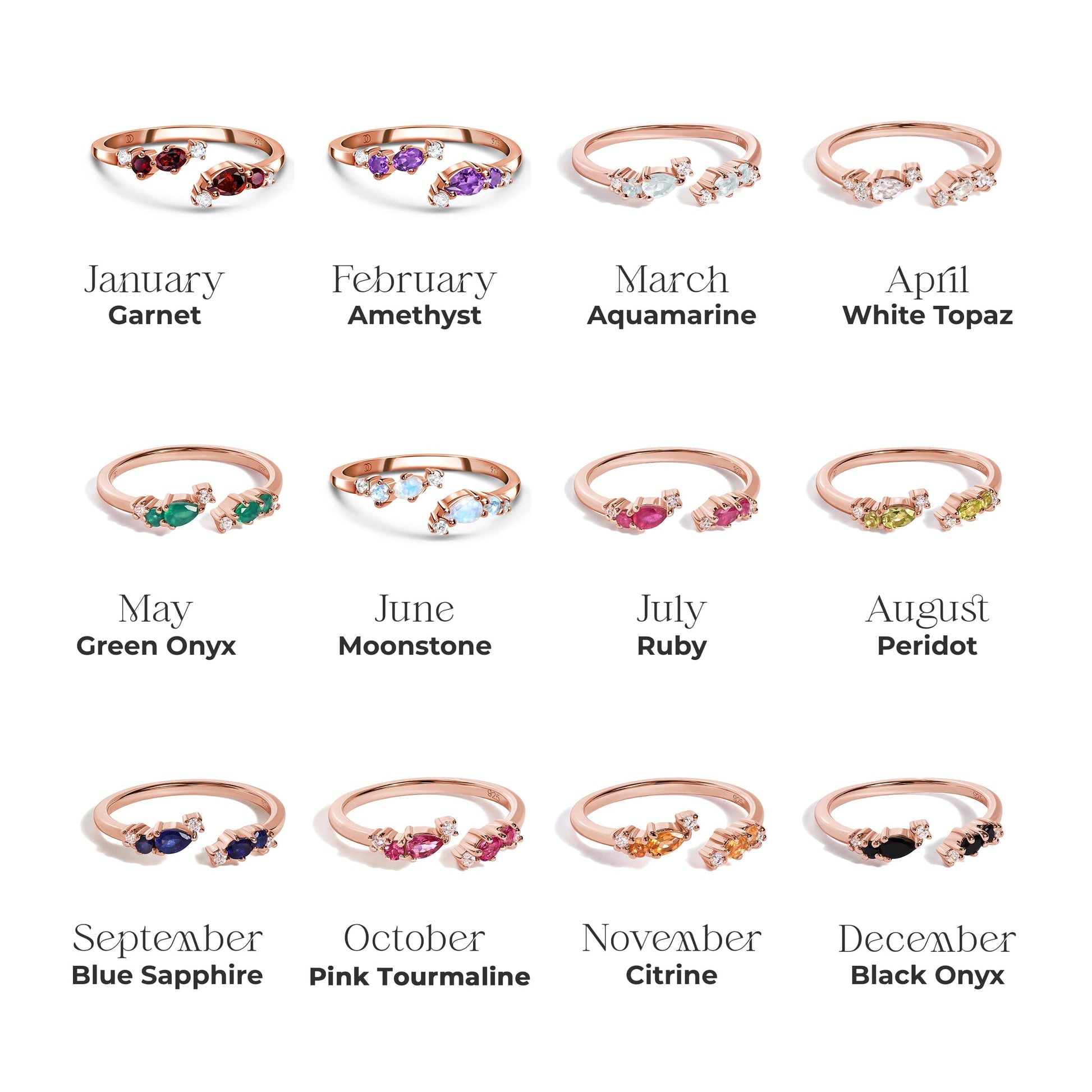 Adjustable Green Onyx Ring Flourish - rose gold detail