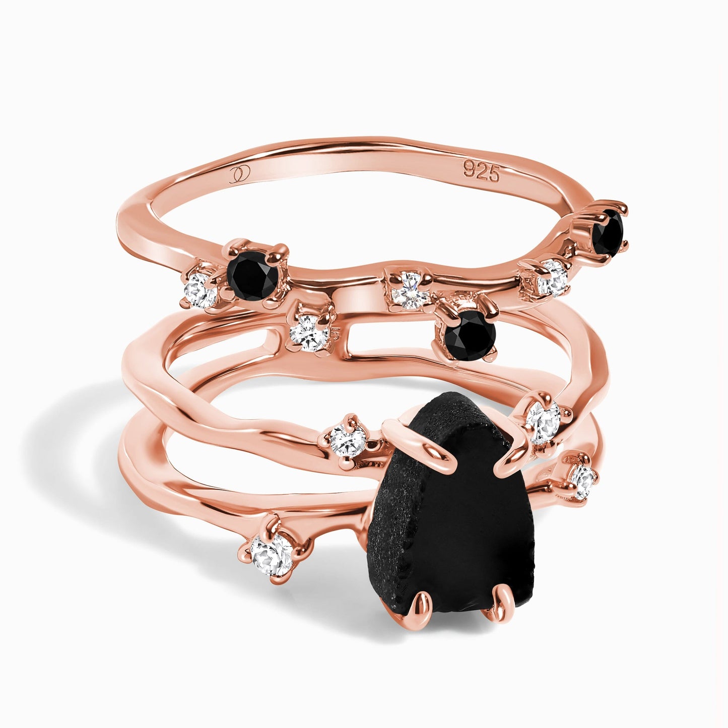 Black Obsidian Lab Diamond Flow Ring - Rose Gold Vermeil