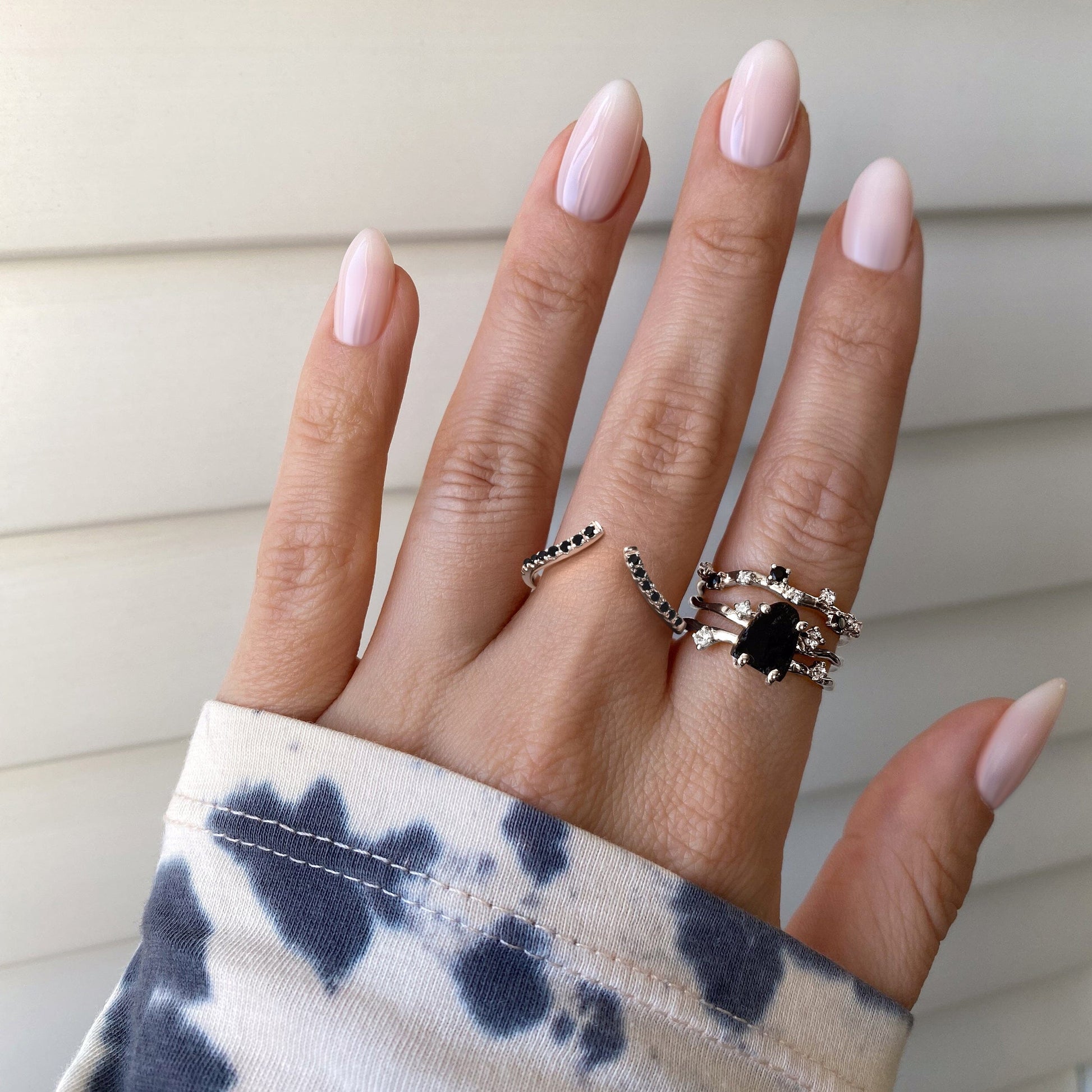 Black Obsidian Flow Stardust Infinite Rings silver worn 3